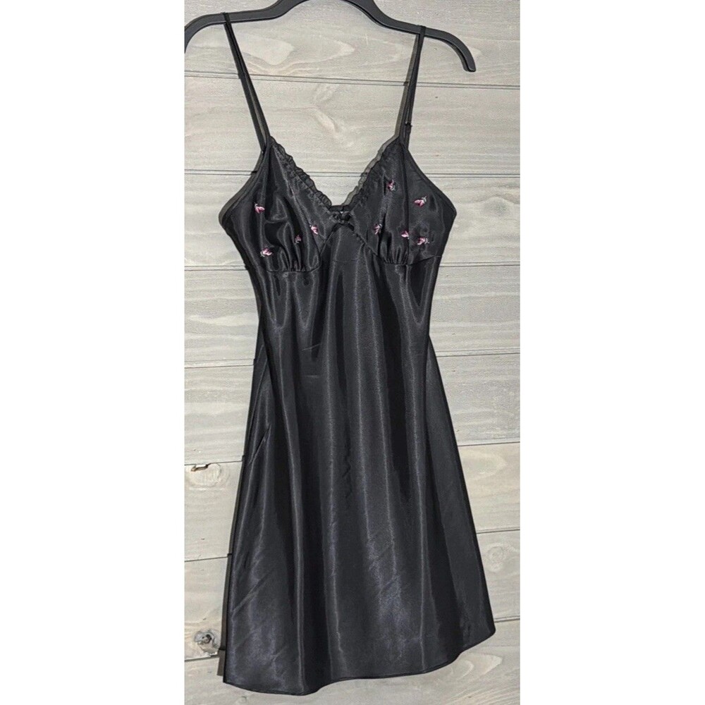 Adonna Size Small Black Slip Nightgown Floral Coquette Whimsygoth Lingerie Sexy